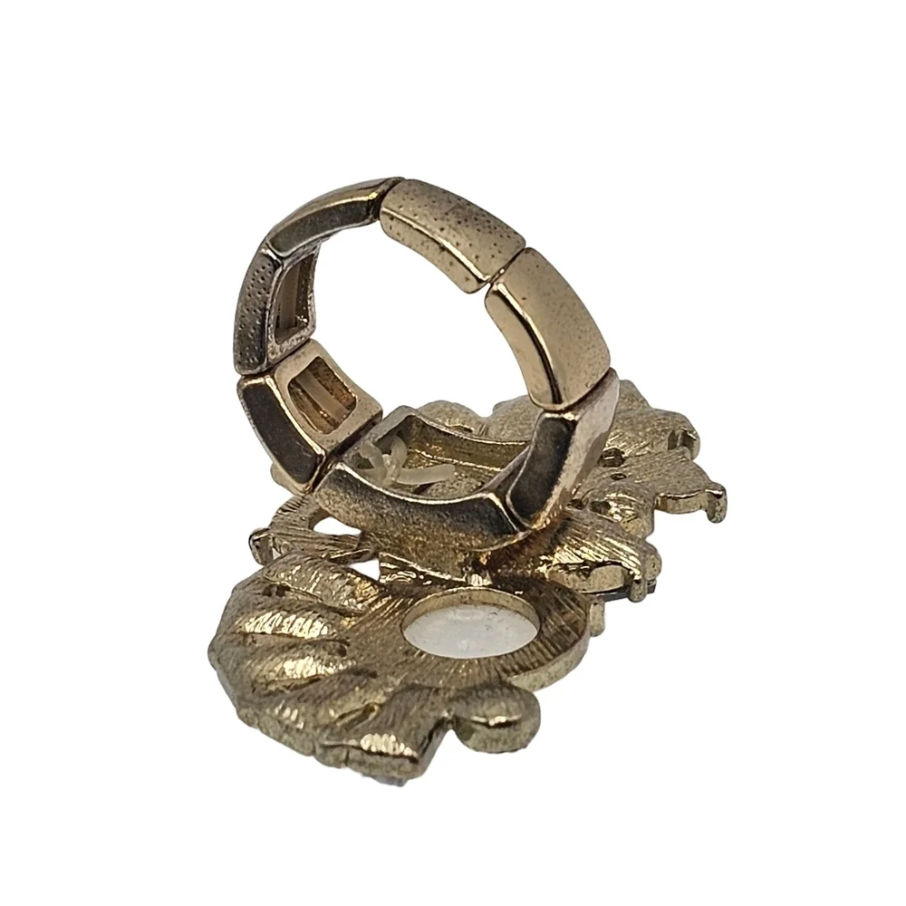 Statement Costume Ring with Faux Pearls & Rhinestones (Adjustable)